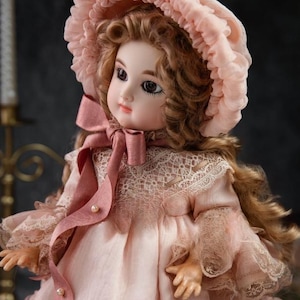 16&quot; Handmade Victorian Porcelain Doll with Blonde Hair | OOAK Little Red Riding Hood | Stand Included | Timeless Gift for Doll Collectors