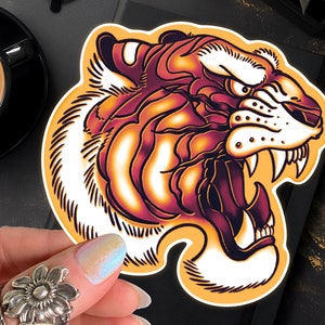 Tiger Tattoo Flash Sticker Tiger Sticker Hissing Angry Growling Tiger Tattoo Sticker Siberian Tiger Tattoo Art American Traditional Tattoo