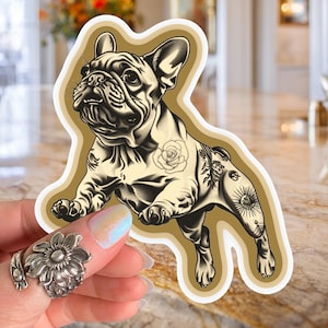 Sticker bouledogue français Sticker tatoué Frenchie pour ordinateur portable Sticker taureau chien de collection Sticker amoureux des chiens collectionneur chien maman cadeau idée Noël