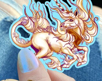 Pegatinas de unicornio, preciosas pegatinas de unicornio escocés, Einhorn, Monoceros, Amalthea, el último unicornio dorado, pegatinas de vinilo de criatura fantástica, unicornio.