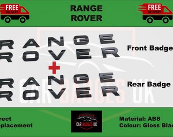 GLOSS BLACK Range Rover Lettering Badge for Front Bonnet AND Rear Boot