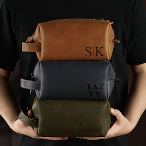 Trousse de toilette personnalisée en cuir pour garçons d'honneur, trousse de toilette en cuir pour homme, cadeau de remise des diplômes, cadeau du meilleur homme, cadeau d'anniversaire, accessoire en cuir pour homme