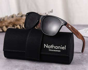 Personalized Mens Wooden Sunglasses with Leather Box,Unisex Sunglasses,Groomsmen Sunglasses,Best Man Gift,Groomsmen Gift Idea,Bachelor Party
