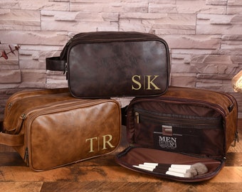 Personalized Groomsmen Leather Toiletry Bag, Custom Men's Leather Travel Dopp Kit, Anniversary Gift, Groomsmen Gift, Men's Leather Accessory