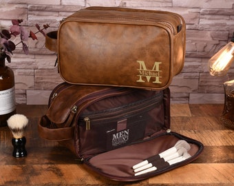 Custom Groomsmen Leather Travel Dopp Kit, Personalized Men's Leather Toiletry Bag, Groomsmen Gift, Anniversary Gift, Men's Leather Accessory