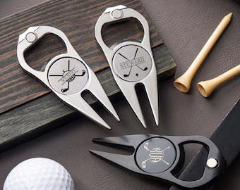 Custom Engraved Golf Divot Tool, Personalized Ball Marker, Bottle Opener, Stainless Steel Golf Gift