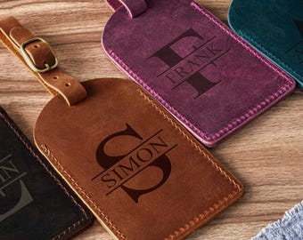 Gepersonaliseerde lederen bagagelabel, gegraveerde naam bagagelabel, herenbagagelabel, monogram bagagelabel, reiscadeau, trouwbedankjes, cadeau voor hem