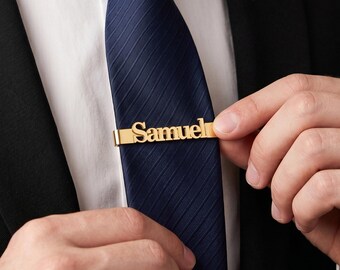 Personalized Name Tie Clip, Custom Engraved Tie Bar for Groomsmen, Wedding Gift