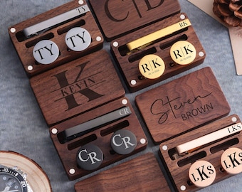 Groomsmen Cufflinks Gift Set, Personalized Cufflinks for Men, Best Man Proposal Favor, Engraved Tie Clip Set