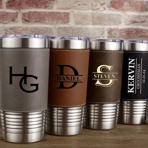 Personalized Engraved Leather Tumbler, Custom Tumbler, Gifts for Him, Groomsmen Gift, Housewarming Gift, Insulated Travel Mug,Office Tumbler