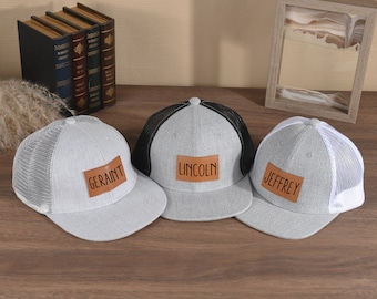 Aangepaste babymutsje, gepersonaliseerde peutermutsje, leren patch hoed, honkbalhoed voor kinderen, handtekening hoed, cadeau voor baby, snapback babymutsje, hoed voor volwassenen, jeugdhoed