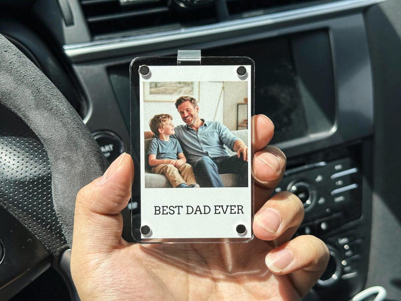 Anpassad fotoklämma för bilvisir, fotoramspresent, fotopresent till fars dag, kör säkert, present till morfar, personlig pappapresent, present till första gången pappa bild 9
