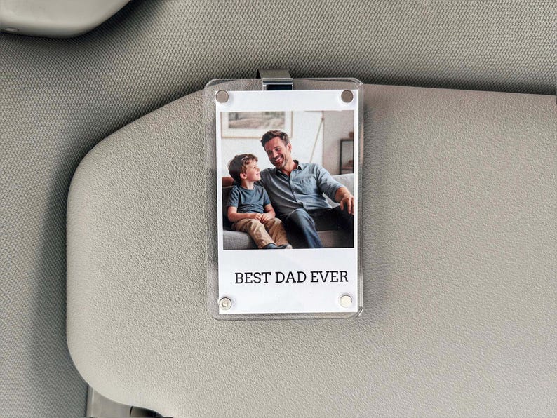 Anpassad fotoklämma för bilvisir, fotoramspresent, fotopresent till fars dag, kör säkert, present till morfar, personlig pappapresent, present till första gången pappa bild 3