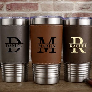 Personalized Leather Tumbler, Custom Engraved Tumbler, Gifts for Him, Groomsmen Gift, Anniversary Gift, Insulated Travel Mug, Office Tumbler