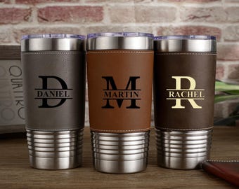 Vaso de cuero personalizado, vaso grabado personalizado, regalos para él, regalo para padrinos de boda, regalo de aniversario, taza de viaje térmica, vaso de oficina