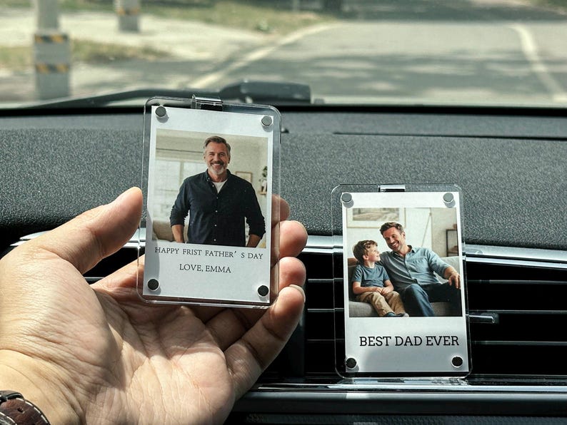 Anpassad fotoklämma för bilvisir, fotoramspresent, fotopresent till fars dag, kör säkert, present till morfar, personlig pappapresent, present till första gången pappa bild 1