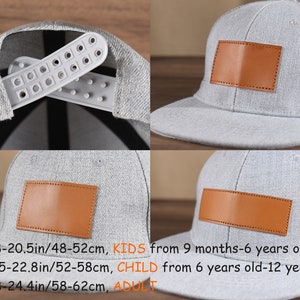 Bonnet personnalisé pour bébé,Chapeau personnalisé pour tout-petit,Chapeau avec empiècement en cuir,Casquette de baseball pour enfant,Chapeau emblématique,Cadeau pour bébé,Chapeau snapback pour bébé,Chapeau pour jeune adulte image 5