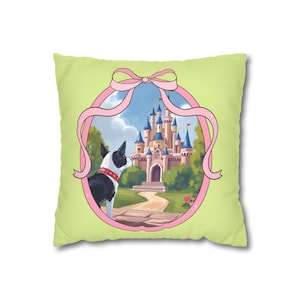 Boston Terrier Disney Castle Pillow Cover, Faux Suede Throw Pillow, Boston Terrier Dog Mom, Boston Terrier Decor