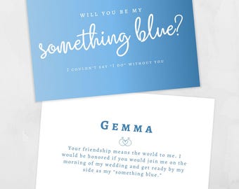 Propuesta de dama de honor, propuesta de Something Blue para dama de honor de boda, fiesta nupcial, plantilla de Canva, tarjeta de dama de honor personalizable