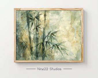Stampa ad acquerello della foresta di bambù – Japandi Zen Art (download digitale)