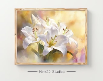 Watercolor Lily Print – Floral Botanical Art, Home Decor (Digital Download)