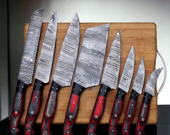 Handmade Damascus Chef Set von 8 Stück mit Lederhülle, Küchenmesser Set, Jubiläumsgeschenk, Küchenmesser Set, Damastmesser, Ostern, Messer