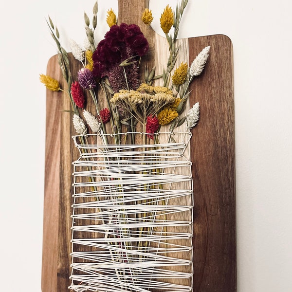 Spring String Art Vase with Dried Flowers