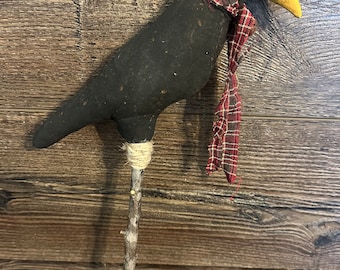 Primitive Black Crow on a Stick - Primitive Decor