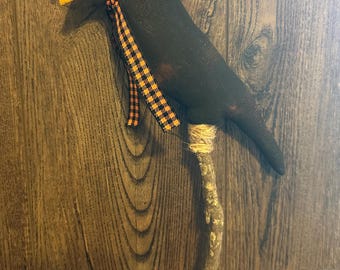 Primitive Halloween / Fall Black Crow on a Stick - Primitive Decor