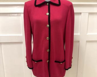 VTG St John Sammlung rosa Jacke Blazer Strickjacke size8 Logo-Knopf stricken