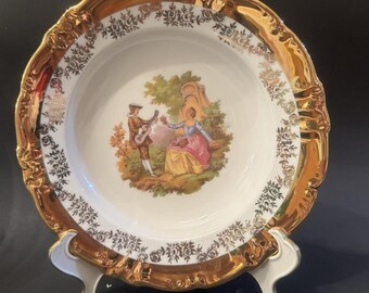 VTG Bavaria Germany Schwere Goldvergoldung Fragonard Stil Teller Schüssel 24 cm Musikszene