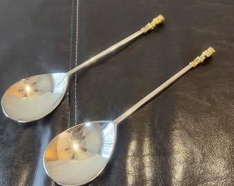 Set aus 2 Gorham Gold Löwenkopf Silberplatten Löffel Metropolitan Reproduktion 18 cm