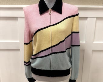 VTG St. John Sport Wolle stricken Bomberjacke Größe: S Color Block geometrische Taschen