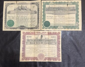 3er Set Antike Lager Zertifikate 1921 Oil Company