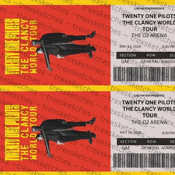 Personalised Twenty One Pilots Clancy World Tour souvenir ticket **NOT REAL TICKET Please read description!!