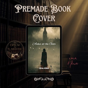 Gothic Dystopia Book Cover | Flooded City Clock Tower, Foggy London Silhouette (Digital Download)