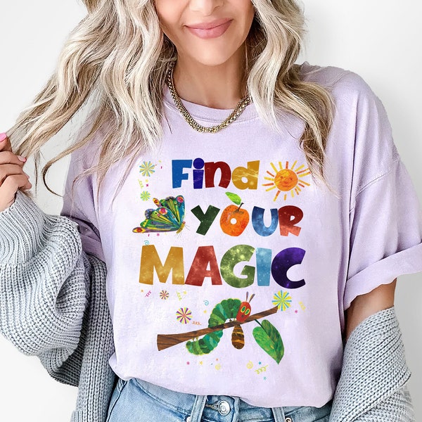 Trova la tua camicia Bruco affamato magico, Camicia da lettura, Regalo per insegnanti di farfalle, Maglietta per libri per bambini, Camicia Nostalgia