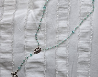 Aquamarine Czech Glass Rosary- Mary Star of the Sea- Handmade Catholic Gift