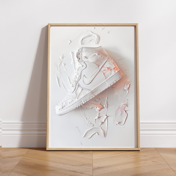 High Top Sneakers Nike Print | Trendy Jordan Retro 90s Pink Paint Poster | Cute Kids Teen Bedroom Styling Digital Download