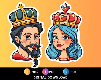 Queen and King Clipart 1 Creative PNG Instant Download Commercial Use Nefertiti Clipart Cartoon Queen Png King Queen Victoria Elizabeth PNG