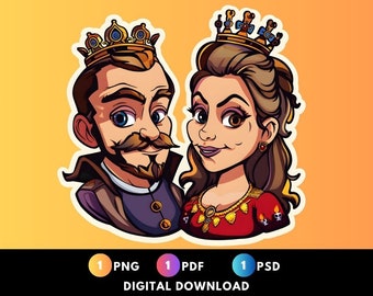 Queen and King Clipart 1 Creative PNG Instant Download Commercial Use Nefertiti Clipart Cartoon Queen Png King Queen Victoria Elizabeth PNG