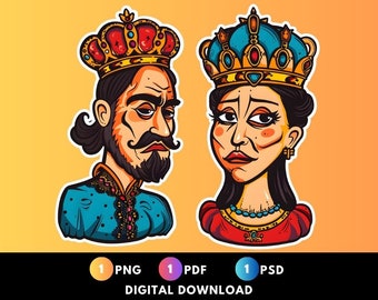 Queen and King Clipart 1 Creative PNG Instant Download Commercial Use Nefertiti Clipart Cartoon Queen Png King Queen Victoria Elizabeth PNG