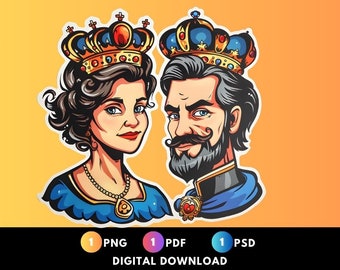 Queen and King Clipart 1 Creative PNG Instant Download Commercial Use Nefertiti Clipart Cartoon Queen Png King Queen Victoria Elizabeth PNG