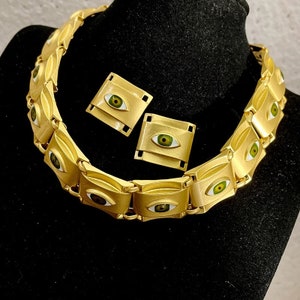 Elegant lucky eyes choker necklace  can weardoubled as braclet schiaparelli inspired green nazar, Turkish Greek Evil  eye protection