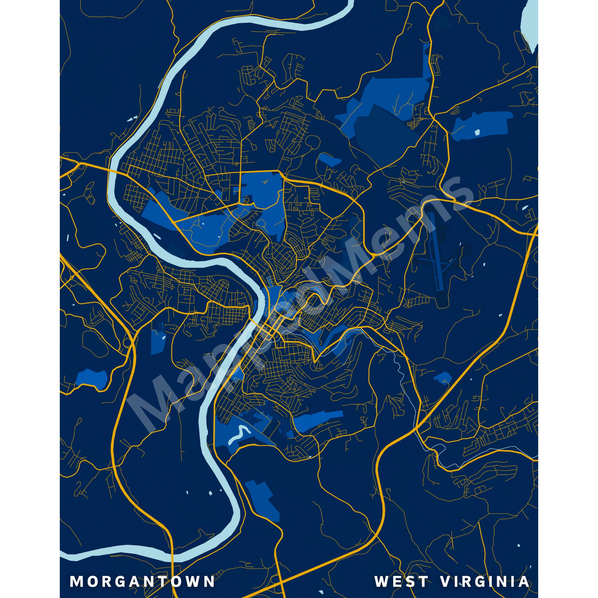Morgantown Map Prints 4 West Virginia University Map Posters Il Euky 