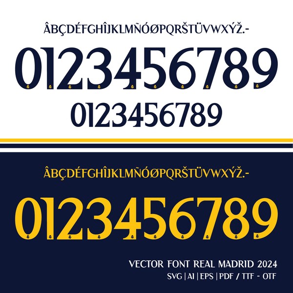 New Font Vector Jersey Real Madrid 2024 / Font SVG, Ai, Eps, Pdf, *TTF | *OTF / Cutting Kit, Vector File | Kit Shirt Soccer.