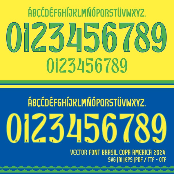 New Font Vector Jersey Brazil Copa America 2024 / Font SVG, Ai, Eps, Pdf, *TTF | *OTF / Cutting Kit, Vector File | Kit Shirt Soccer.