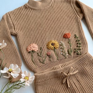 Hand Embroidered Baby Sweater Set: Wildflower or Pumpkin & Sunflower Design