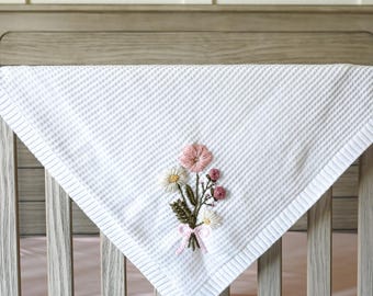 Personalized Baby  Blanket | Hand Embroidered Newborn Gift | Custom Name Swaddle | Baby Shower Gift | Knit Blanket