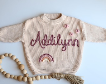 Hand Embroidered Custom Baby Name Sweater: Personalized Knit Gift